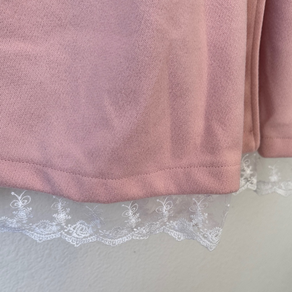 SHEIN Pink PeaCoat with Lace Hem - Picture 8 of 12